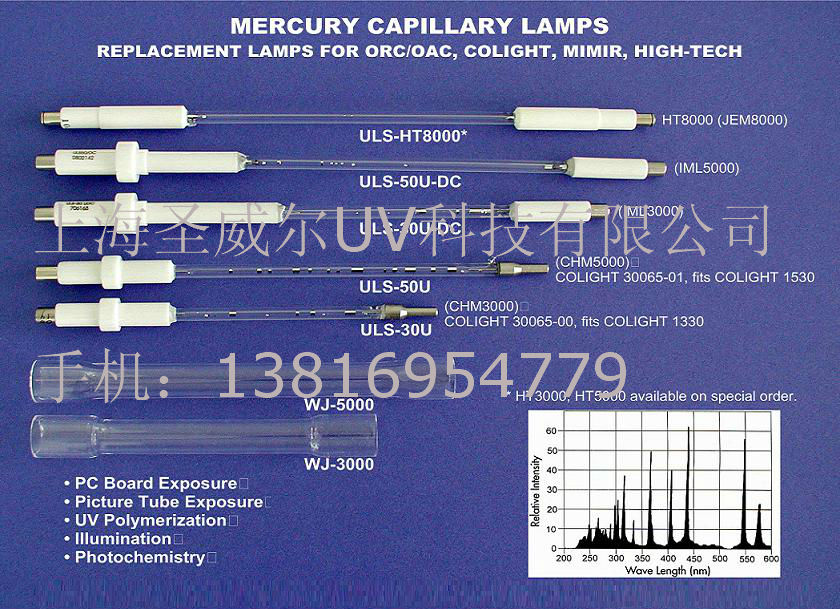 毛細管超高壓水銀燈,毛細管水冷UV燈,雙面曝光機燈管