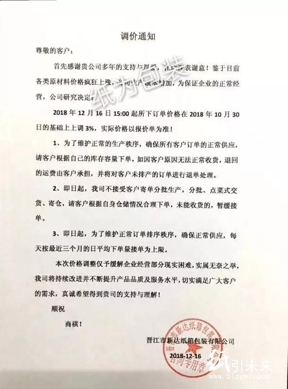 12月第二輪漲價蔓延！福建、浙江等地紙廠、紙板廠、紙箱廠紛紛發布漲價函！