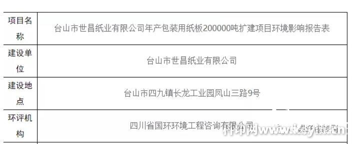 廣東臺山市世昌紙業欲擴建紙板產能20萬噸/年